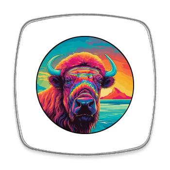 Buffalo Colorful Watercolor Cartoon Kawaii Animal - Square fridge magnet - white - Front