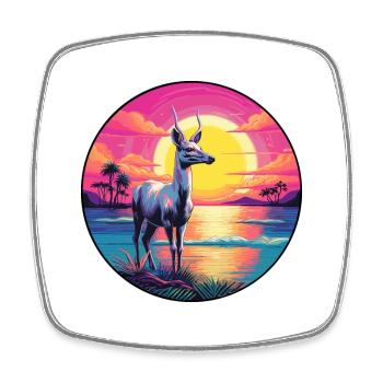 Caribou Colorful Watercolor Cartoon Kawaii Animal - Square fridge magnet - white - Front