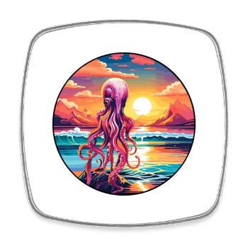 Squid Colorful Watercolor Cartoon Kawaii Animal - Square fridge magnet - white - Front
