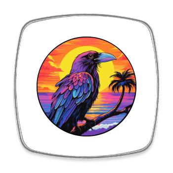 Crow Colorful Watercolor Cartoon Kawaii Animal - Square fridge magnet - white - Front