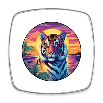 Tiger Colorful Watercolor Cartoon Kawaii Animal - Square fridge magnet - white - Front