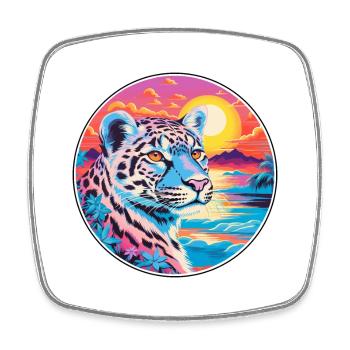 Snow Leopard Colorful Watercolor Cartoon Kawaii - Square fridge magnet - white - Front