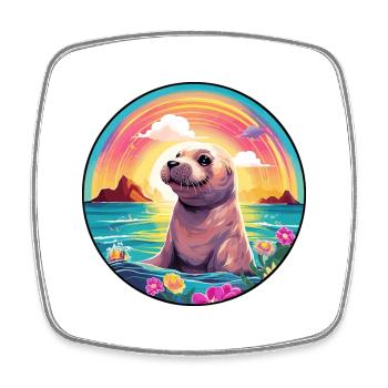 Seal Colorful Watercolor Cartoon Kawaii Animal - Square fridge magnet - white - Front
