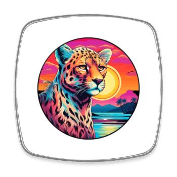 Cheetah Colorful Watercolor Cartoon Kawaii Animal - Square fridge magnet - white - Front