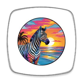 Zebra Colorful Watercolor Cartoon Kawaii Animal - Square fridge magnet - white - Front