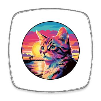 Katze buntes Aquarell Cartoon Kawaii Tier - Viereckiger Kühlschrankmagnet - Weiß - Vorne