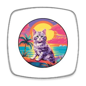 Katze buntes Aquarell Cartoon Kawaii Tier - Viereckiger Kühlschrankmagnet - Weiß - Vorne