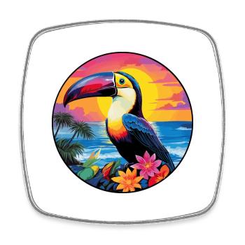 Toucan Colorful Watercolor Cartoon Kawaii Animal - Square fridge magnet - white - Front