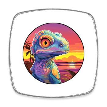 Chameleon Colorful Watercolor Cartoon Kawaii Pet - Square fridge magnet - white - Front
