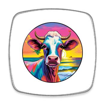 Vache Aquarelle Colorée Dessin Animé Kawaii Animal - Magnet carré - blanc - Devant