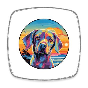 Chien Aquarelle Colorée Dessin Animé Kawaii Animal - Magnet carré - blanc - Devant