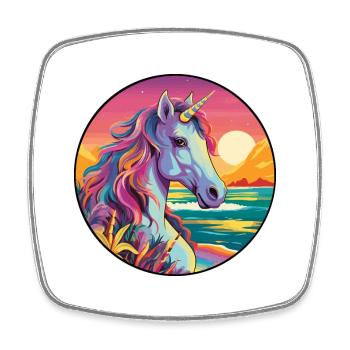 Unicorn Colorful Watercolor Cartoon Kawaii Animal - Square fridge magnet - white - Front