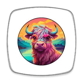 Yak Colorful Watercolor Cartoon Kawaii Animal - Square fridge magnet - white - Front