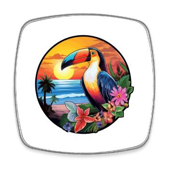 Toucan Colorful Watercolor Cartoon Kawaii Animal - Square fridge magnet - white - Front