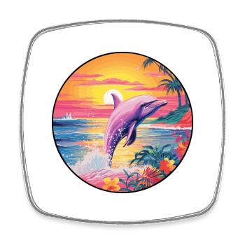 Dolphin Colorful Watercolor Cartoon Kawaii Animal - Square fridge magnet - white - Front