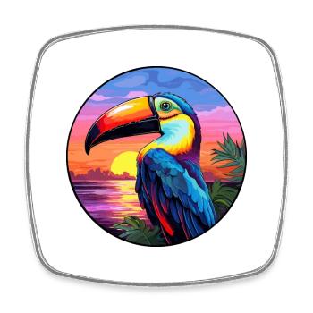 Toucan Colorful Watercolor Cartoon Kawaii Animal - Square fridge magnet - white - Front