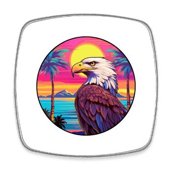 Eagle Colorful Watercolor Cartoon Kawaii Animal - Square fridge magnet - white - Front