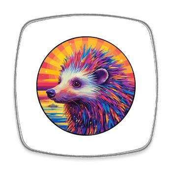 Porc-épic coloré aquarelle dessin animé kawaii animal de compagnie - Magnet carré - blanc - Devant