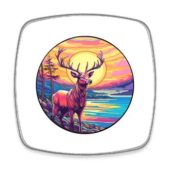 Elk coloré aquarelle dessin animé Kawaii Animal - Magnet carré - blanc - Devant
