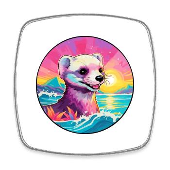 Ferret Colorful Watercolor Cartoon Kawaii Animal - Square fridge magnet - white - Front
