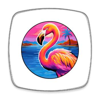 Flamingo Colorful Watercolor Cartoon Kawaii Animal - Square fridge magnet - white - Front