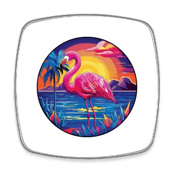 Flamingo Colorful Watercolor Cartoon Kawaii Animal - Square fridge magnet - white - Front