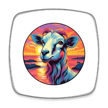 Goat Colorful Watercolor Cartoon Kawaii Animal - Square fridge magnet - white - Front
