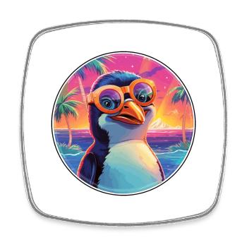 Penguin Colorful Watercolor Cartoon Kawaii Animal - Square fridge magnet - white - Front
