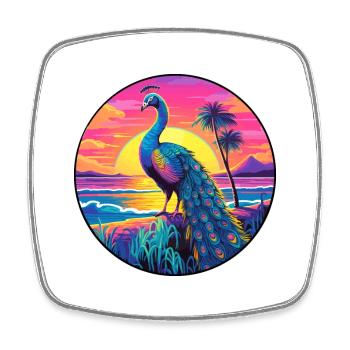 Pfau Buntes Aquarell Cartoon Kawaii Tier - Viereckiger Kühlschrankmagnet - Weiß - Vorne