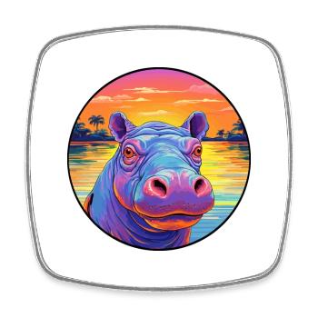 Hippo Colorful Watercolor Cartoon Kawaii Animal - Square fridge magnet - white - Front