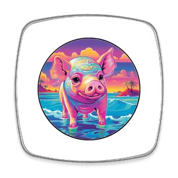 Pig Colorful Watercolor Cartoon Kawaii Animal - Square fridge magnet - white - Front