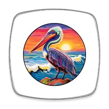 Pelican Colorful Watercolor Cartoon Kawaii Animal - Square fridge magnet - white - Front