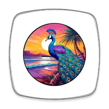 Peacock Colorful Watercolor Cartoon Kawaii Animal - Square fridge magnet - white - Front