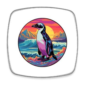 Penguin Colorful Watercolor Cartoon Kawaii Animal - Square fridge magnet - white - Front
