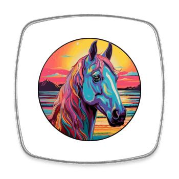 Pferd buntes Aquarell Karikatur Kawaii Tier - Viereckiger Kühlschrankmagnet - Weiß - Vorne