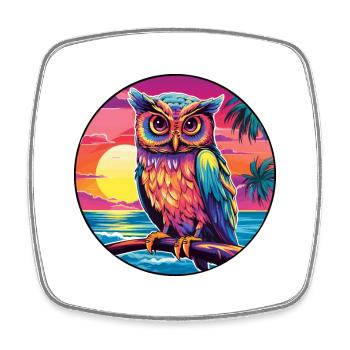 Owl Colorful Watercolor Cartoon Kawaii Animal - Square fridge magnet - white - Front