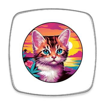 Kitten Colorful Watercolor Cartoon Kawaii Animal - Square fridge magnet - white - Front