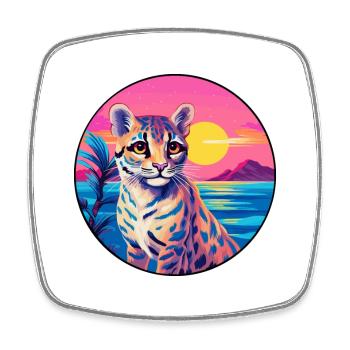 Ocelot Colorful Watercolor Cartoon Kawaii Animal - Square fridge magnet - white - Front