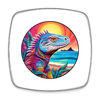 Iguana Colorful Watercolor Cartoon Kawaii Animal - Square fridge magnet - white - Front
