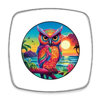 Owl Colorful Watercolor Cartoon Kawaii Animal - Square fridge magnet - white - Front