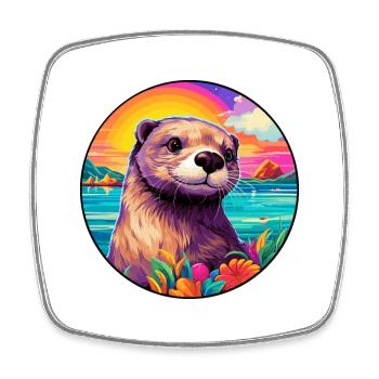 Otter Colorful Watercolor Cartoon Kawaii Animal - Square fridge magnet - white - Front