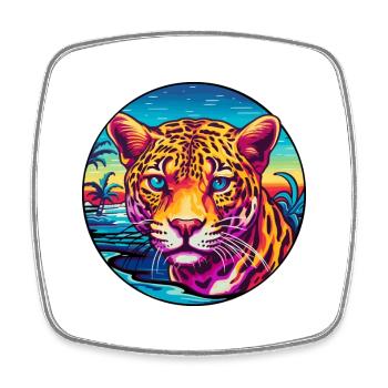Jaguar Buntes Aquarell Cartoon Kawaii Tier - Viereckiger Kühlschrankmagnet - Weiß - Vorne