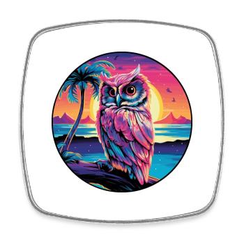 Owl Colorful Watercolor Cartoon Kawaii Animal - Square fridge magnet - white - Front