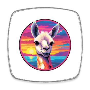 Llama Colorful Watercolor Cartoon Kawaii Animal - Square fridge magnet - white - Front
