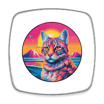 Lynx Aquarelle colorée Cartoon Kawaii Animal - Magnet carré - blanc - Devant