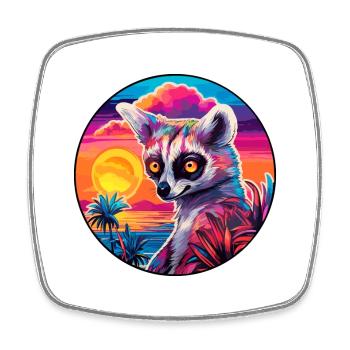 Lemur Colorful Watercolor Cartoon Kawaii Animal - Square fridge magnet - white - Front