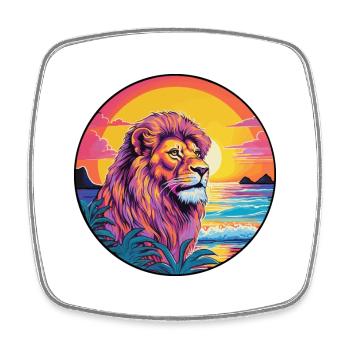 Lion coloré aquarelle dessin animé Kawaii Animal - Magnet carré - blanc - Devant