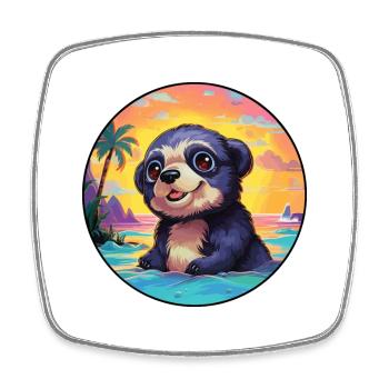 Taupe colorée aquarelle dessin animé Kawaii Animal - Magnet carré - blanc - Devant