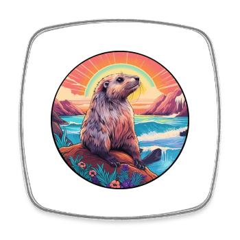 Marmot Colorful Watercolor Cartoon Kawaii Animal - Square fridge magnet - white - Front