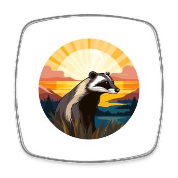 Blaireau Aquarelle Colorée Dessin Animé Kawaii Animal - Magnet carré - blanc - Devant